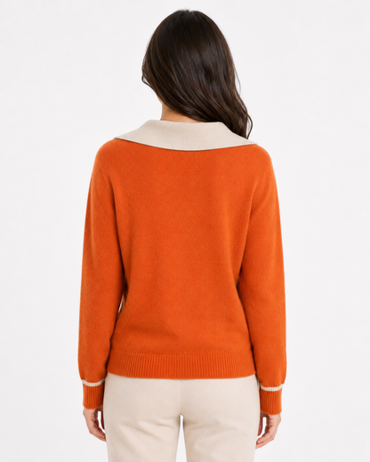 Women's Patchwork V-Neck Merino Wool Pullover Sweater