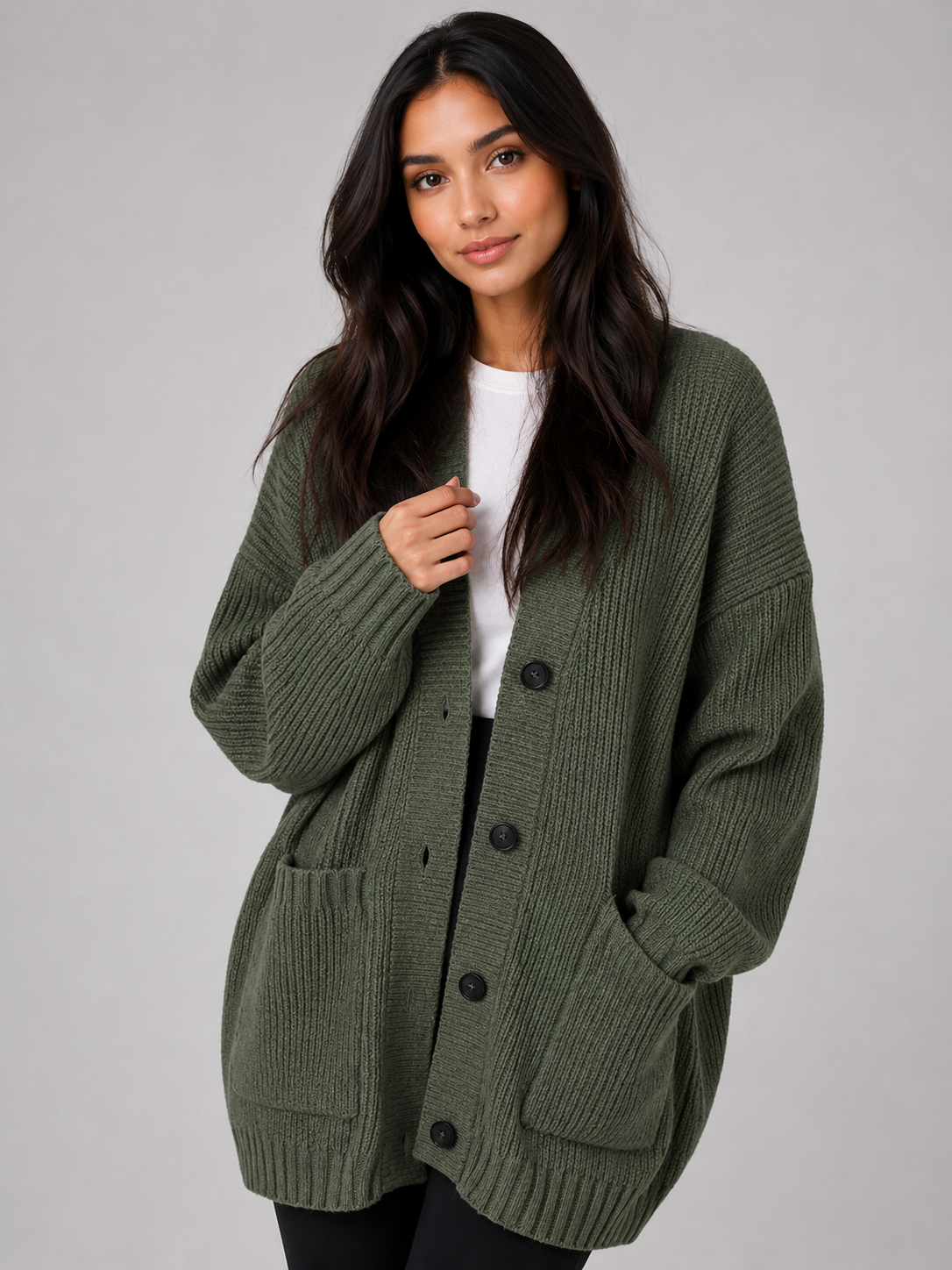 Women's Relaxed Button-Front Chunky Knit Cardigan