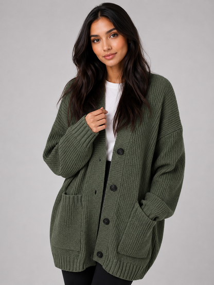Women's Relaxed Button-Front Chunky Knit Cardigan