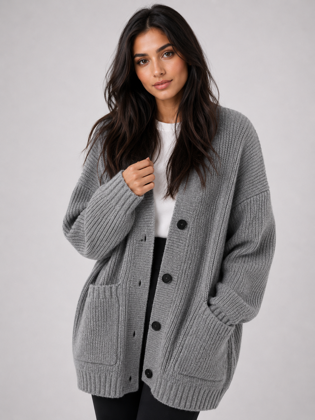 Women's Relaxed Button-Front Chunky Knit Cardigan