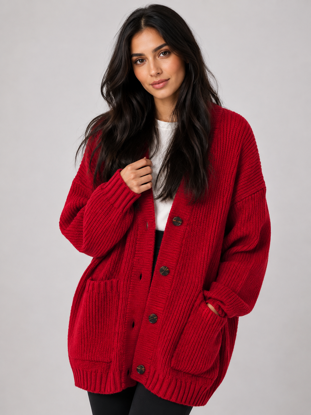 Women's Relaxed Button-Front Chunky Knit Cardigan