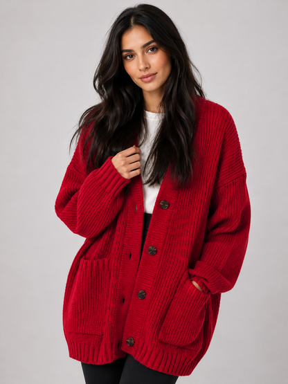 Women's Relaxed Button-Front Chunky Knit Cardigan