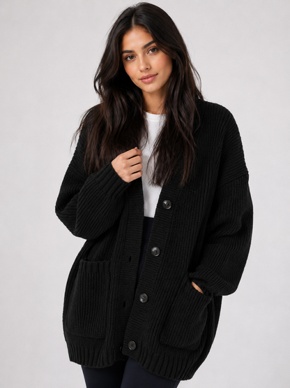 Women's Relaxed Button-Front Chunky Knit Cardigan