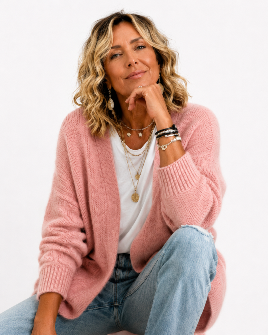 Women's Relaxed Open-Front Knit Cardigan with Pockets