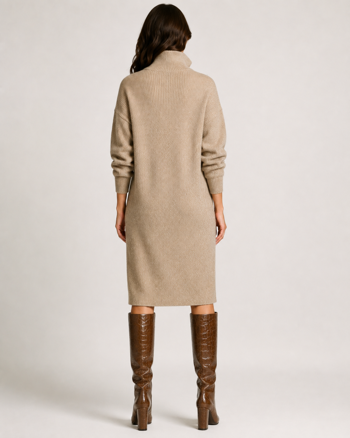 Women's Ribbed Knit Sweater Dress with Collared Neckline