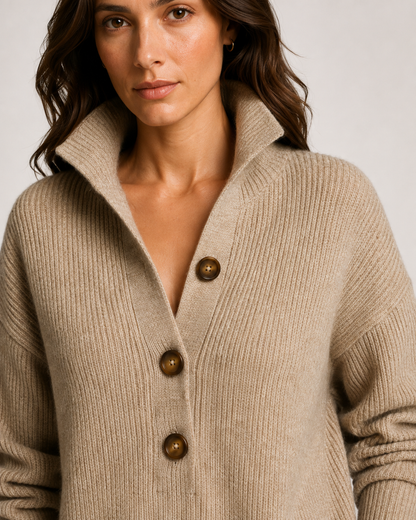 Women's Ribbed Knit Sweater Dress with Collared Neckline