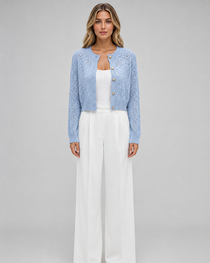 Women's Textured Button-Front Cropped Cardigan