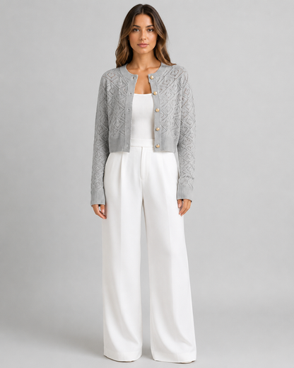 Women's Textured Button-Front Cropped Cardigan
