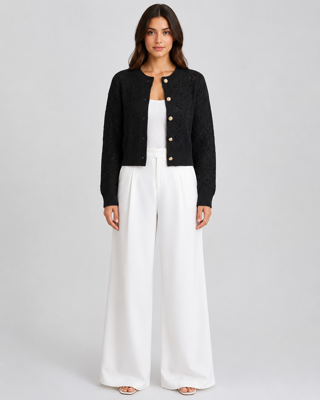 Women's Textured Button-Front Cropped Cardigan