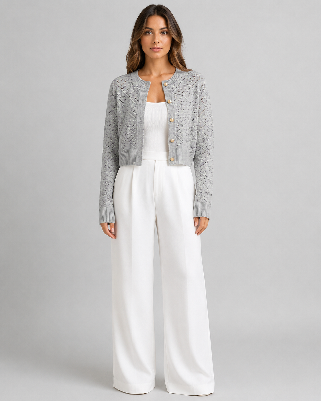Women's Textured Button-Front Cropped Cardigan