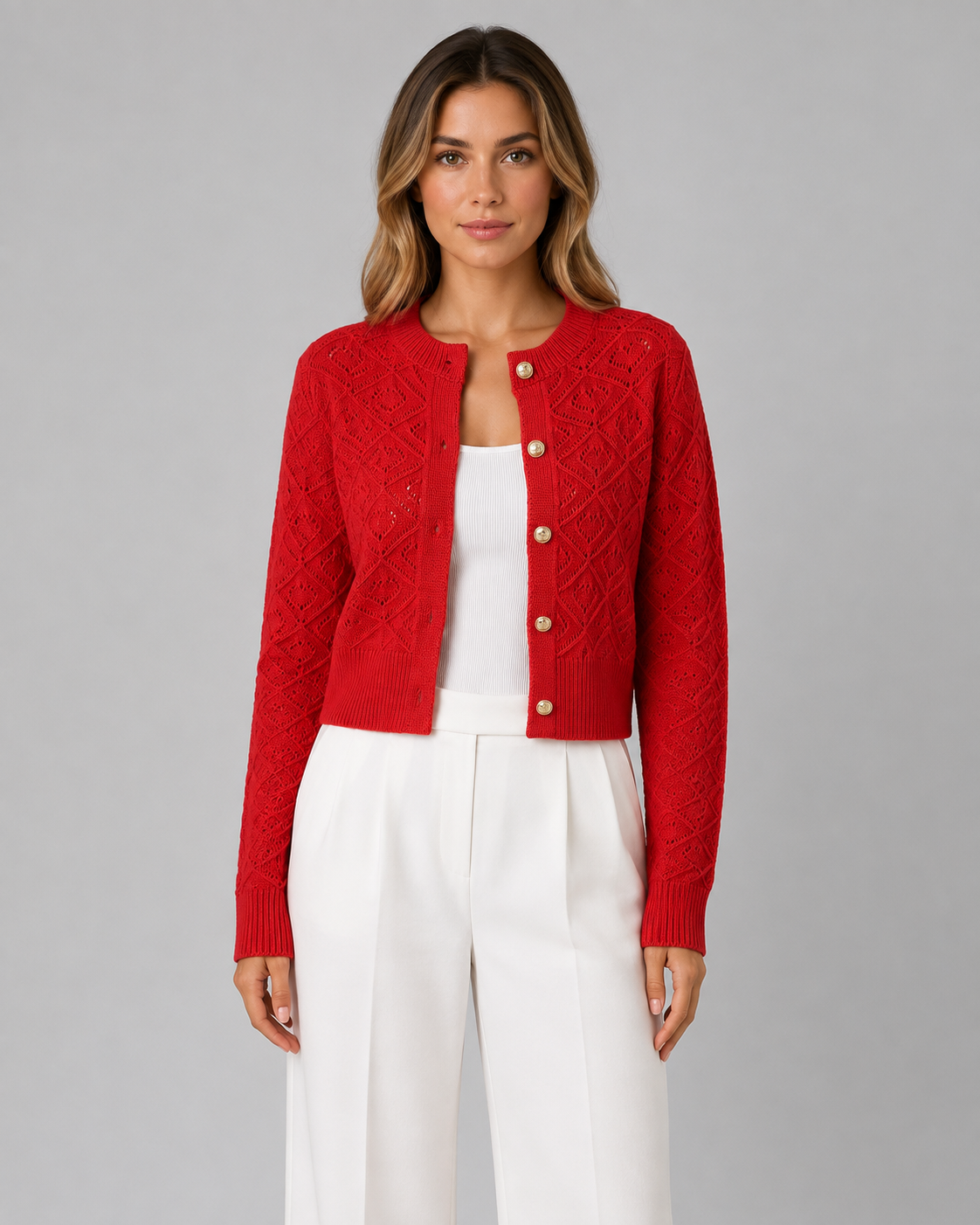 Women's Textured Button-Front Cropped Cardigan