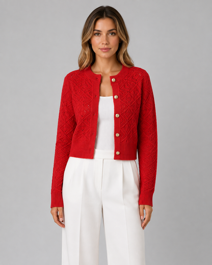 Women's Textured Button-Front Cropped Cardigan