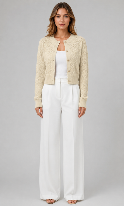 Women's Textured Button-Front Cropped Cardigan