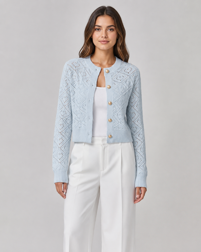 Women's Textured Button-Front Cropped Cardigan