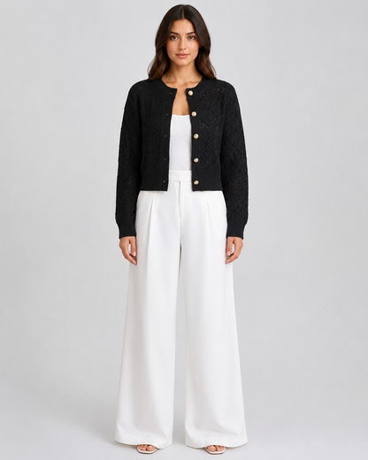 Women's Textured Button-Front Cropped Cardigan