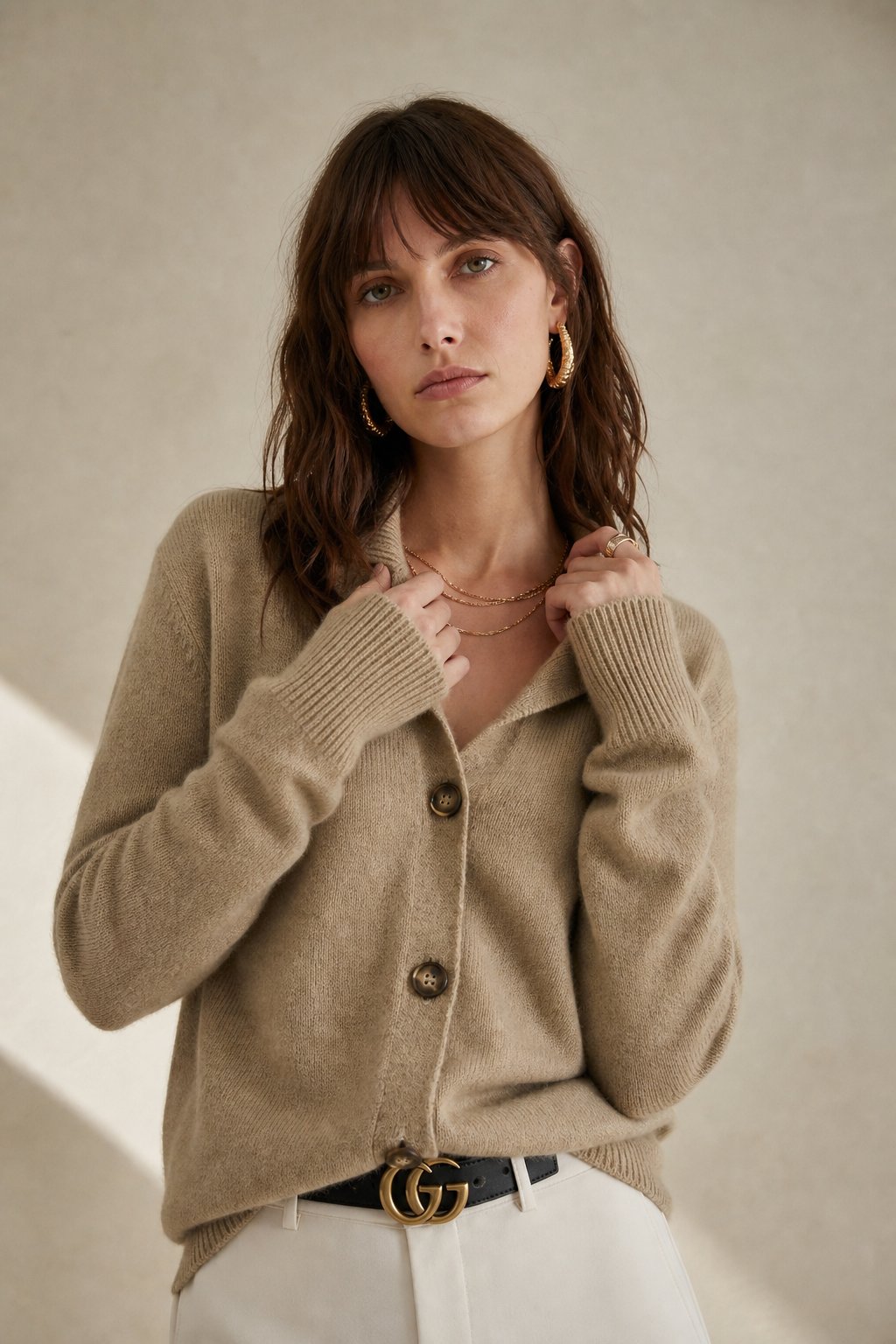 Women's Warm Cardigan with Bold Buttons & Half-High Neck – Back view of Navy cardigan showing relaxed silhouette