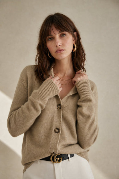 Women's Warm Cardigan with Bold Buttons & Half-High Neck – Back view of Navy cardigan showing relaxed silhouette