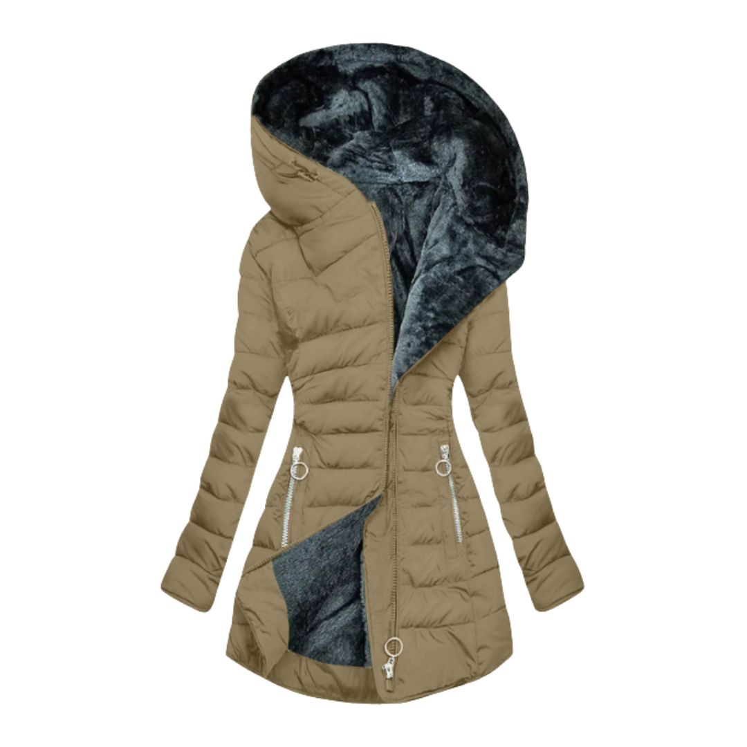 Women's Waterproof Longline Winter Jacket with Hood – Khaki