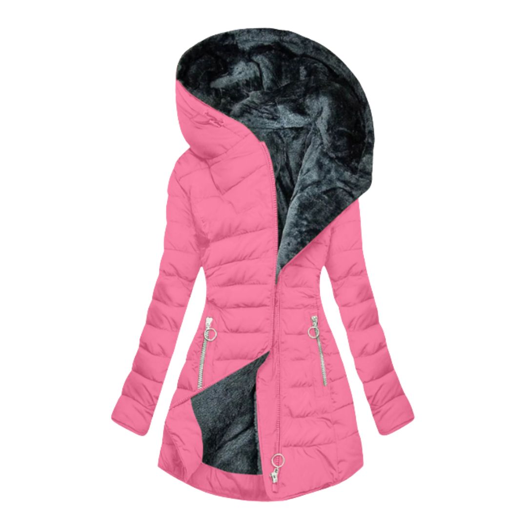 Women's Waterproof Longline Winter Jacket with Hood – Pink