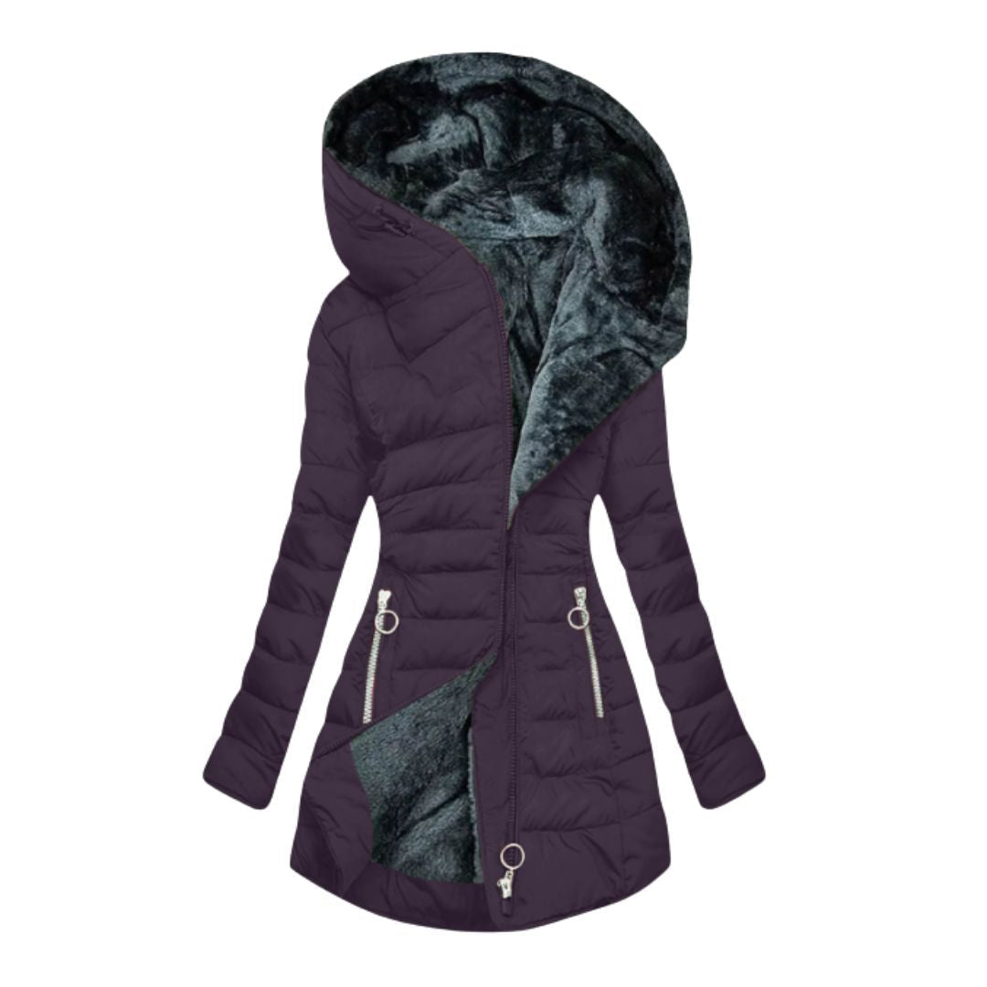 Women's Waterproof Longline Winter Jacket with Hood – Purple