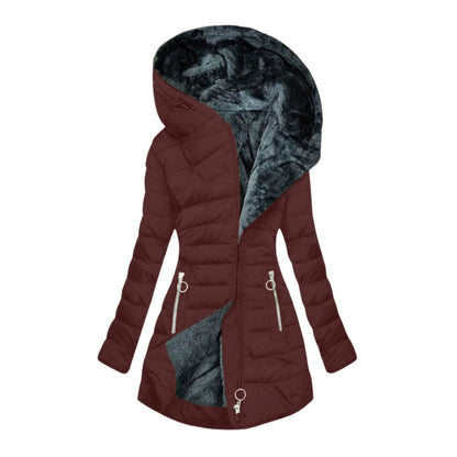 Women's Waterproof Longline Winter Jacket with Hood – Red