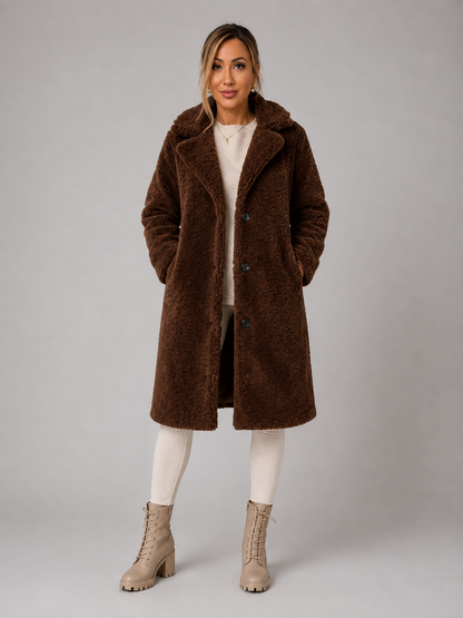 Women's Winter Plush Trench Coat Warm Polyester Overcoat