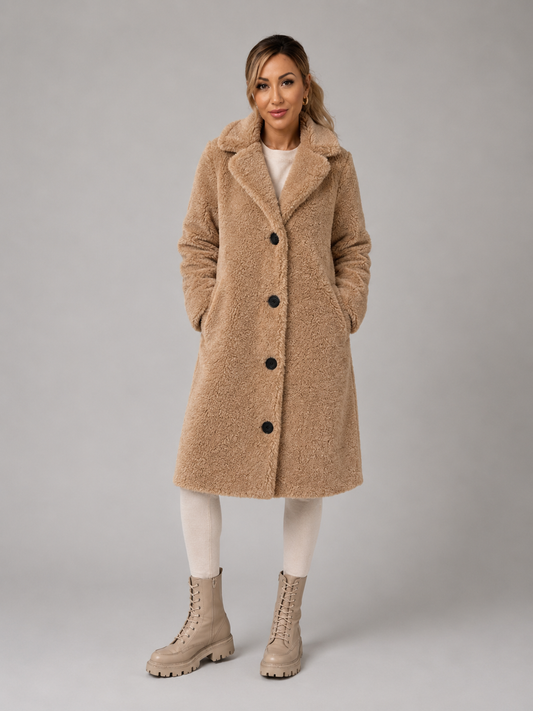 Women's Winter Plush Trench Coat Warm Polyester Overcoat