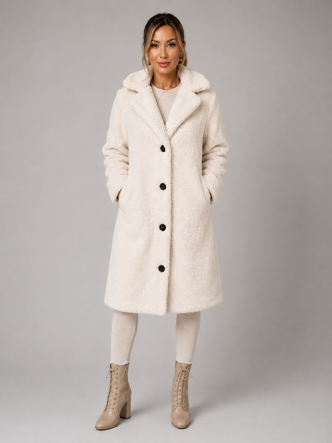 Women's Winter Plush Trench Coat Warm Polyester Overcoat