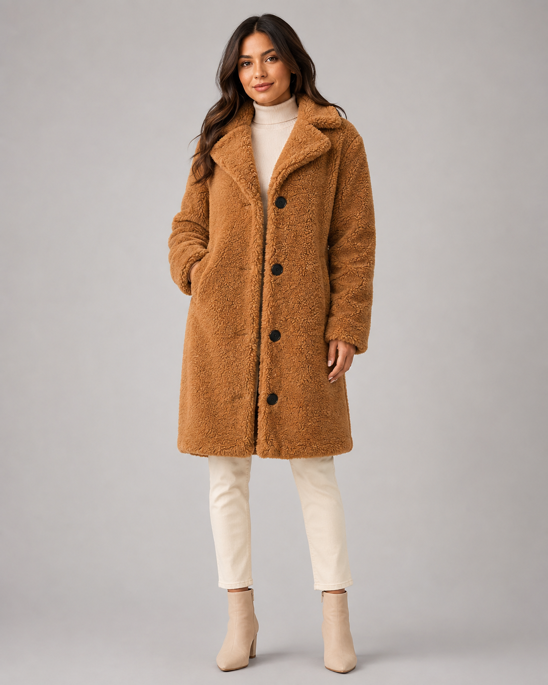 Women's Winter Plush Trench Coat Warm Polyester Overcoat