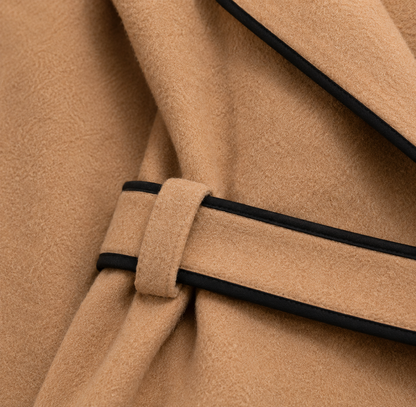 Women's Wool Blend A-Line Coat with Contrast Piping
