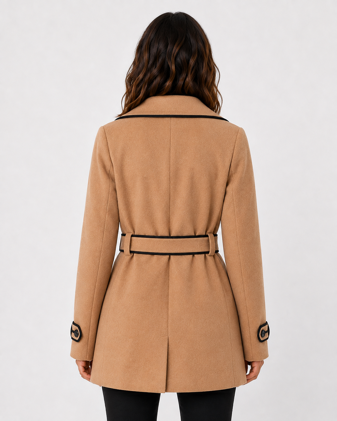 Women's Wool Blend A-Line Coat with Contrast Piping