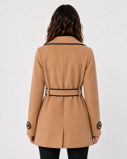 Women's Wool Blend A-Line Coat with Contrast Piping